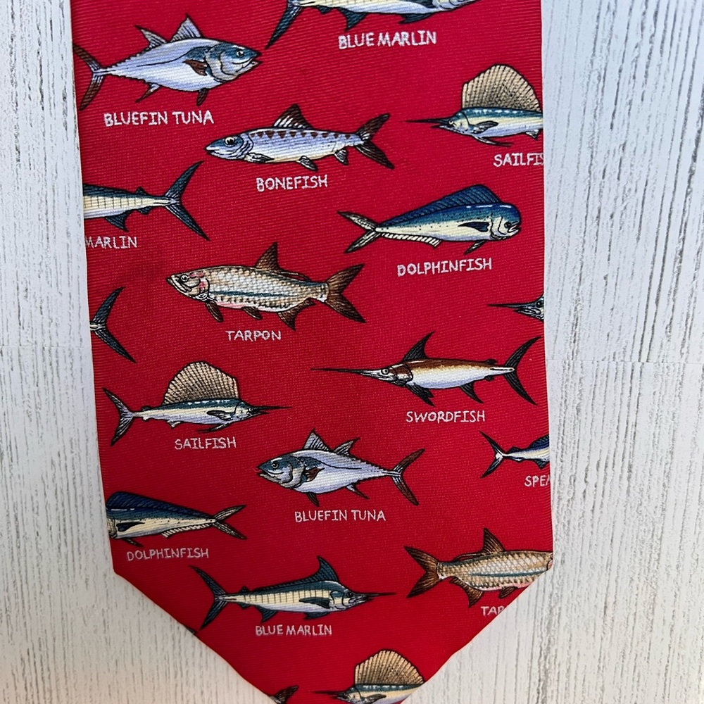 ALYNN NECKWEAR (2) 100% Silk Red NeckTies Fishing Tie Saltwater 3.5x60 VTG USA - Picture 14 of 16
